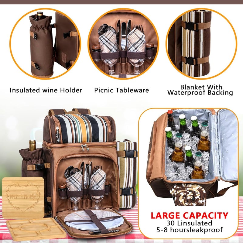 HapTim Picnic Basket Backpack for 2 Person with Blanket, 2 Charcuterie Board, Engagement Gifts for Couples, Gifts Ideals for Wedding, Housewarming, White Elephant, Bridal Showers - Image 4
